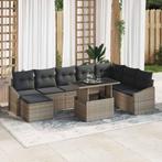 vidaXL Tuinbank Set 9 pcs Grijs Poly riet, poedercoated, Tuin en Terras, Verzenden, Nieuw