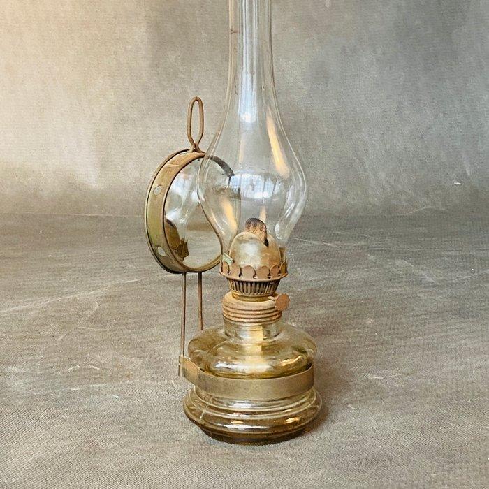 Olielamp - Messing, Glas, Spotlamp uit de eerste jaren 1900, Antiek en Kunst, Curiosa en Brocante