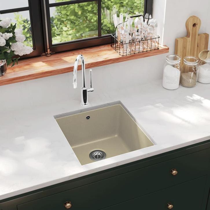 vidaXL Gootsteen enkele bak graniet beige, Huis en Inrichting, Keuken | Keukenelementen, Nieuw, Verzenden