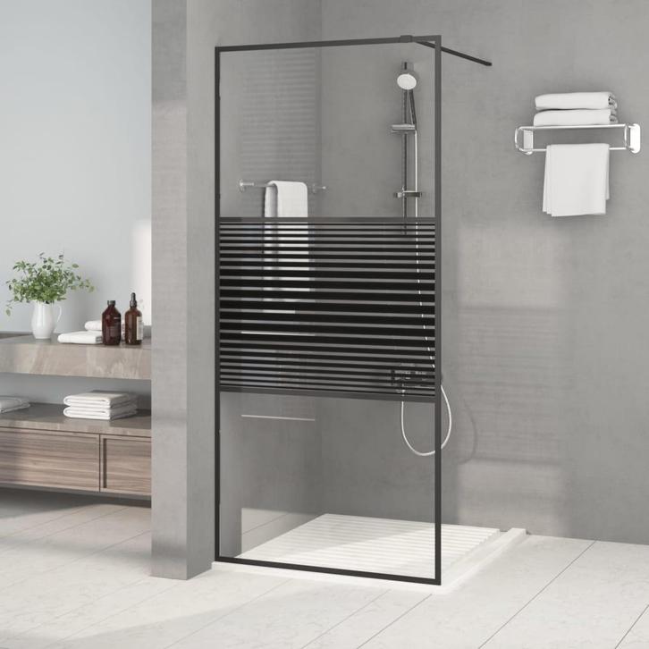 vidaXL Inloopdouchewand 90x195 cm transparant ESG-glas zwart, Doe-het-zelf en Bouw, Sanitair, Nieuw, Verzenden