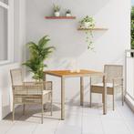 vidaXL 3-delige Tuin Eetset met Kussens in Beige Poly Rattan, Tuin en Terras, Tuinstoelen, Verzenden, Nieuw