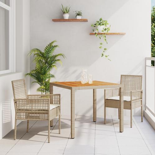 vidaXL 3-delige Tuin Eetset met Kussens in Beige Poly Rattan, Tuin en Terras, Tuinstoelen, Nieuw, Verzenden