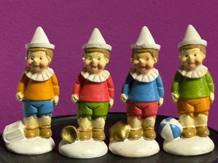 Esse Due: 4 miniatuur beeldjes Pinocchio - Miniatuur beeldje, Antiek en Kunst, Antiek | Speelgoed