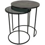 Set bijzettafels (2) - Aluminium, Glas - zwarte bijzettafels