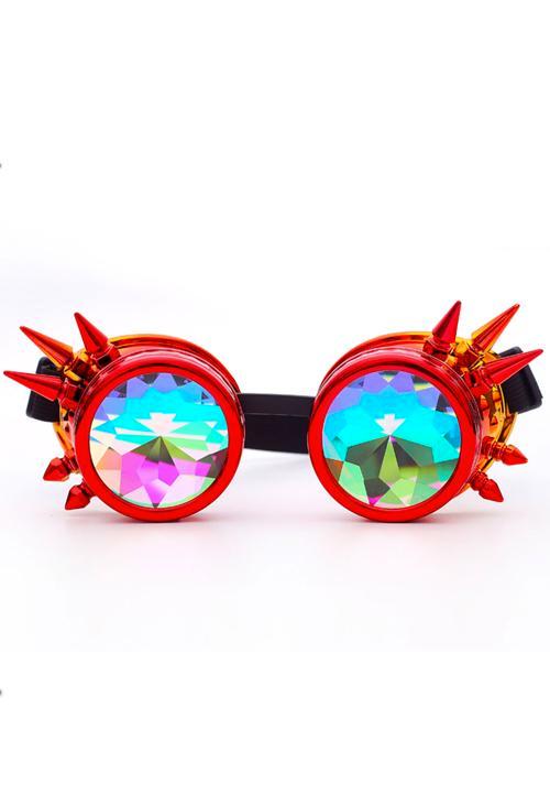 Goggles Steampunk Bril Spikes Rood Geel Montuur Caleidoscoop, Kleding | Dames, Carnavalskleding en Feestkleding, Nieuw, Ophalen of Verzenden