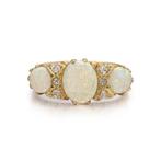 Ring Vintage 18kt Goud 2.50 ct. Opal & Diamant Drie-Stenen, Nieuw