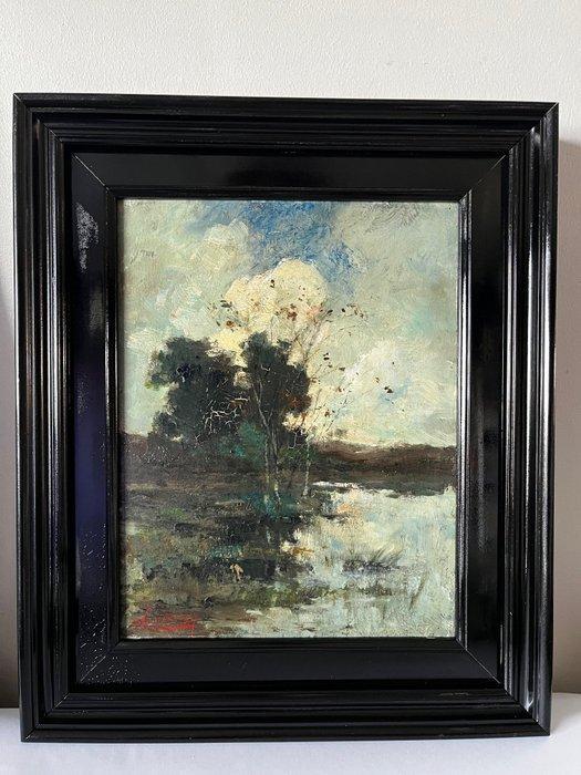 Henri Cassiers (1858-1944) - Moeraslandschap met bomen en, Antiquités & Art, Art | Peinture | Classique