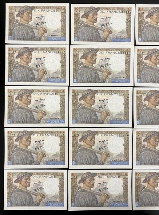 Frankrijk. - 24 x 10 Francs - 20/01/1944 - Consecutives -, Postzegels en Munten, Bankbiljetten | Europa | Niet-Eurobiljetten