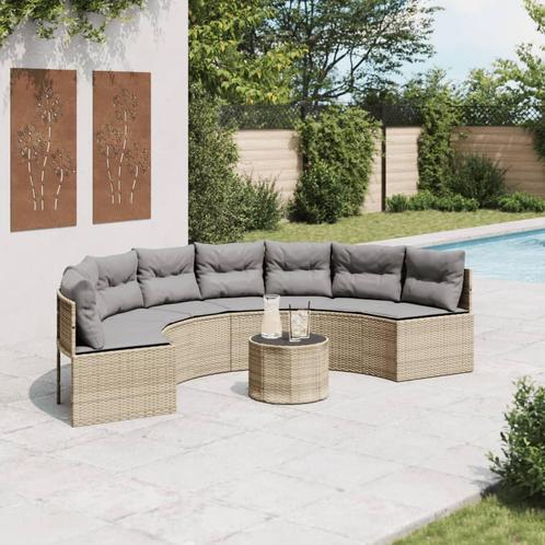 vidaXL Tuinbank met tafel en kussens halfrond poly rattan, Tuin en Terras, Tuinsets en Loungesets, Nieuw, Verzenden