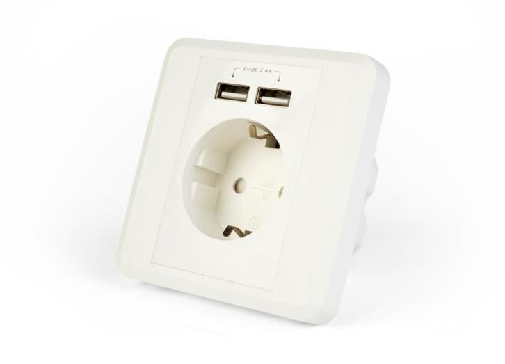 Inbouw stopcontact 2x USB wandcontactdoos geaard stopcontact, Doe-het-zelf en Bouw, Elektriciteit en Kabels, Nieuw, Verzenden