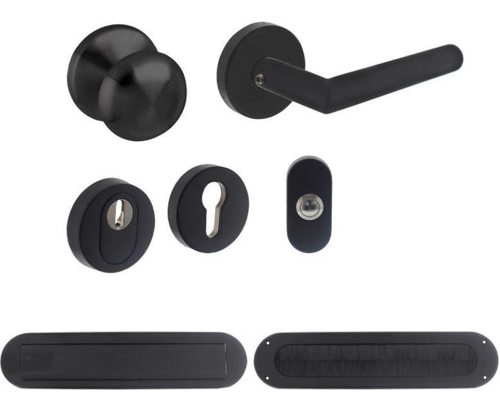 Intersteel voordeurset SKG3 ronde uitvoering zwart, Doe-het-zelf en Bouw, Hang- en Sluitwerk, Klink of Kruk, Nieuw, Overige materialen