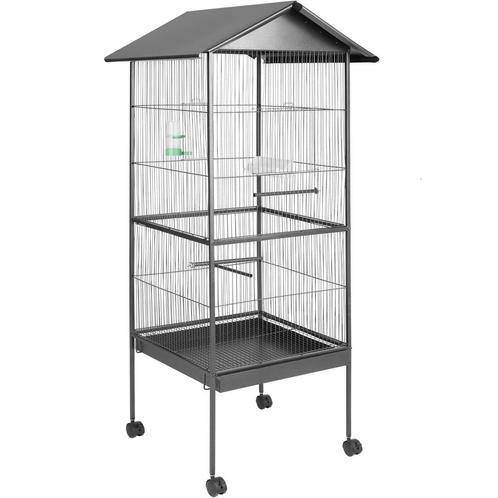 tectake Grote vogelkooi 162cm hoog, puntdak - antraciet, Dieren en Toebehoren, Vogels | Hokken en Kooien, Verzenden