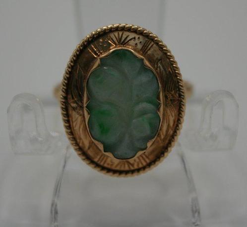 Bague - 14 carats Or jaune Jade - Jade, Handtassen en Accessoires, Ringen