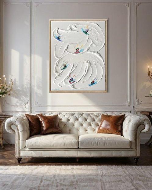 Juli Lampe - Ski Lovers. Conquering snowy peaks., Antiek en Kunst, Kunst | Schilderijen | Modern