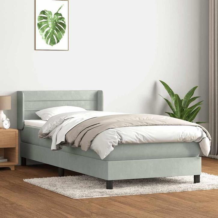 vidaXL Boxspring met matras fluweel lichtgrijs 90x210 cm, Huis en Inrichting, Slaapkamer | Bedden, Nieuw, Verzenden