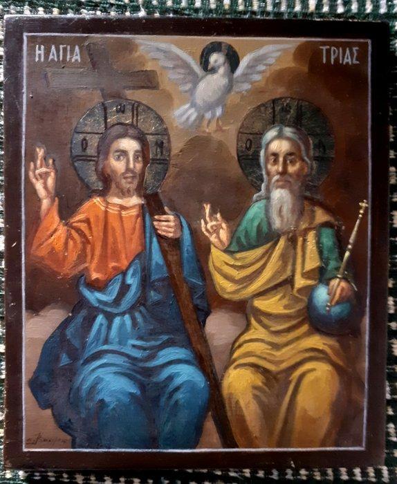 Icoon - Nieuwtestamentische Triniteit - Klei - Met de hand, Antiek en Kunst, Antiek | Boeken en Manuscripten