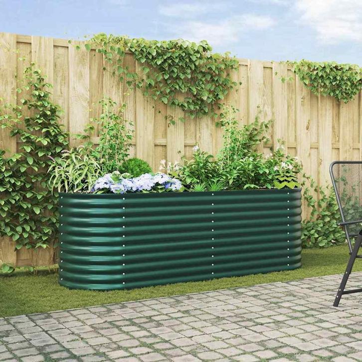 vidaXL Verhoogd bed Groen 240 x 80 x 81 cm Staal, Tuin en Terras, Bloempotten, Nieuw, Verzenden