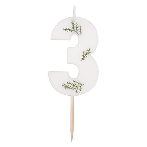 Witte Kaars 3 Jaar Gebladerd 5cm, Hobby en Vrije tijd, Feestartikelen, Nieuw, Verzenden