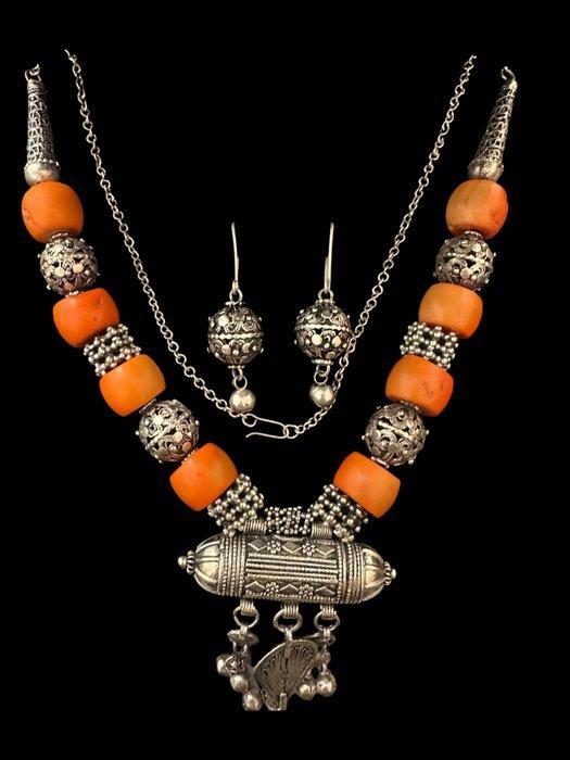 Joodse zilveren ketting en oorbellen uit Jemen – Oude Stad, Antiquités & Art, Art | Art non-occidental