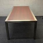 Tweedehands RVS tafel met noten houten fineer blad, 200x100, Gebruikt, Bureau