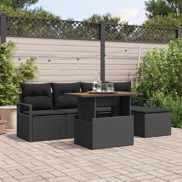 vidaXL 6-delige ligbed set met kussens zwart wicker, Verzenden