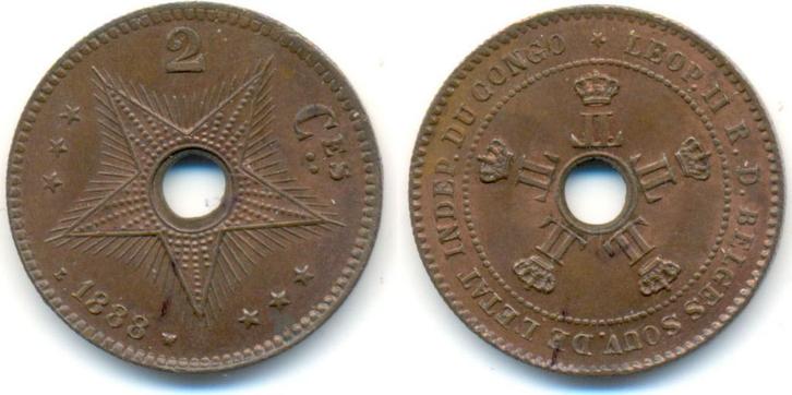 2 Centimes 1888 Belgisch Kongo: Leopold Ii von Belgie, 18..., Postzegels en Munten, Munten | Amerika, Verzenden