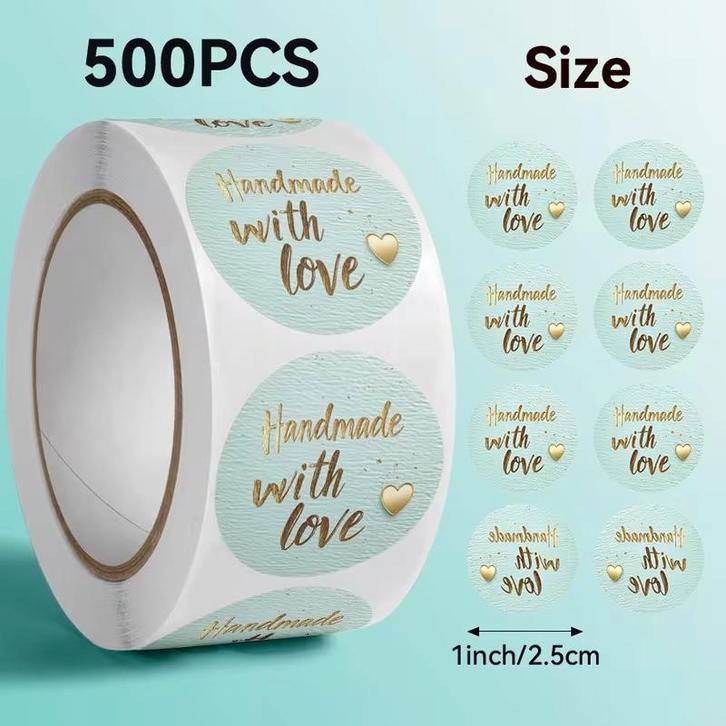 Sluitstickers handmade with love lichtblauw rond etiket 2,5, Hobby en Vrije tijd, Knutselen, Nieuw