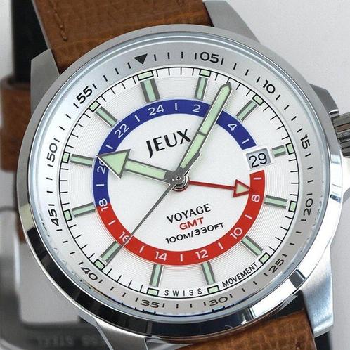 Jeux Horloge - Jeux Horloge Voyage GMT – Blanc Leather, Handtassen en Accessoires, Horloges | Heren