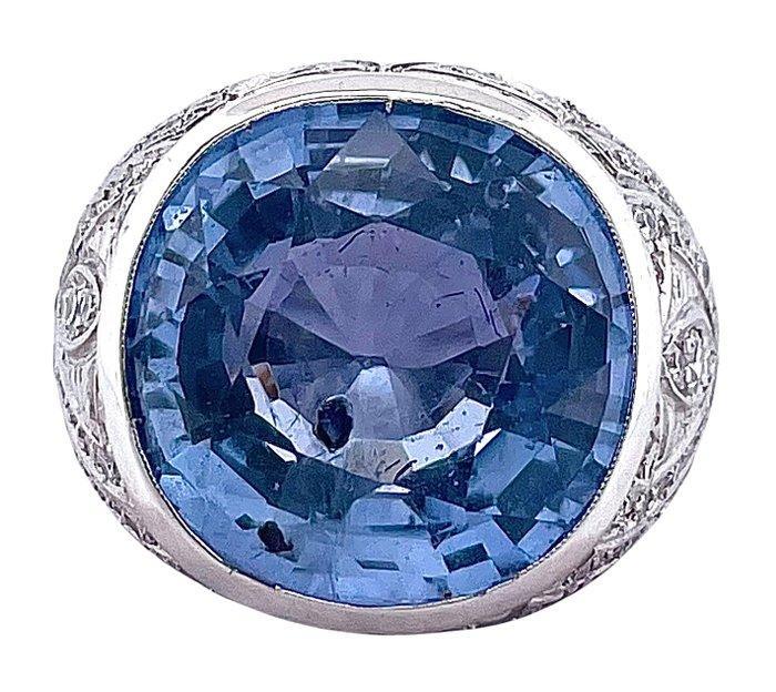Ring - 18 karaat Witgoud Saffier - Diamant, Handtassen en Accessoires, Ringen