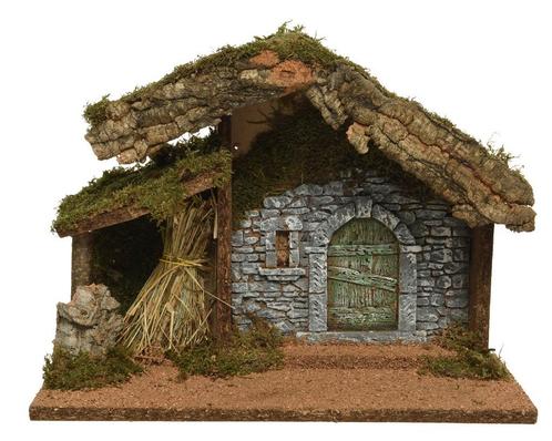 Kerststal mdf met schors en mos – 32x17x27 cm fsc mix 70 70%, Hobby en Vrije tijd, Knutselen, Nieuw