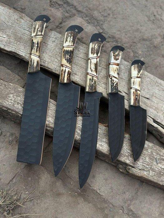 jwsteelcrafts - Bestekset (5) - Hoorn, Staal - Keukenset, Antiek en Kunst, Antiek | Keukengerei