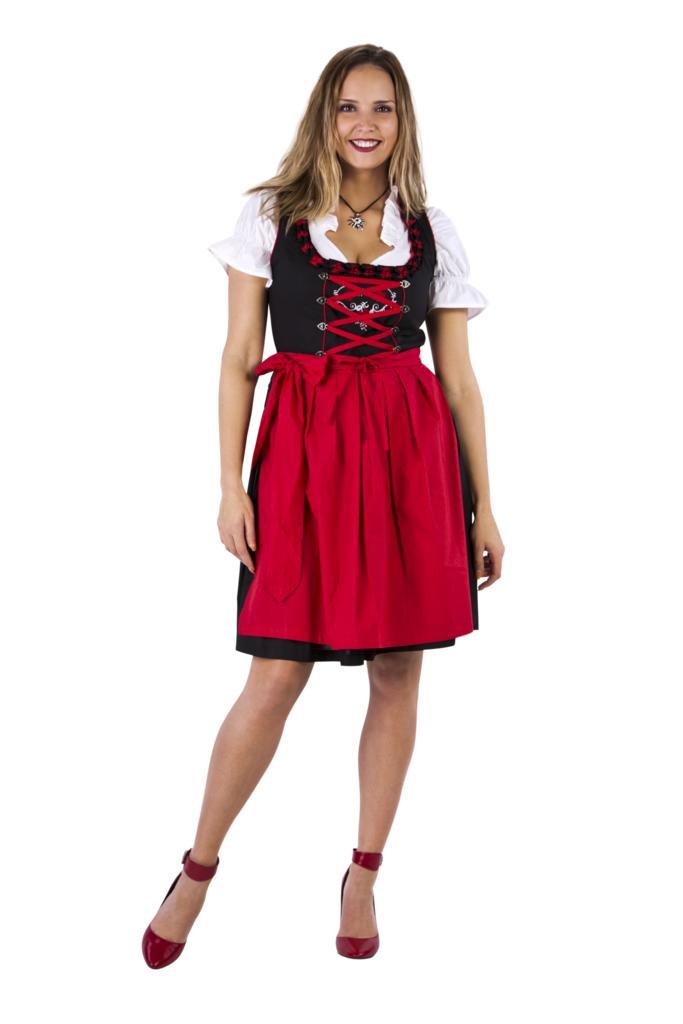 Dirndl zwart-rood rozen, ruches, Hobby en Vrije tijd, Feestartikelen, Nieuw, Verzenden