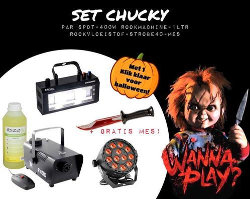 Halloween Set Chucky Met Rookmachine, RGB Parspot En, Muziek en Instrumenten, Licht en Laser