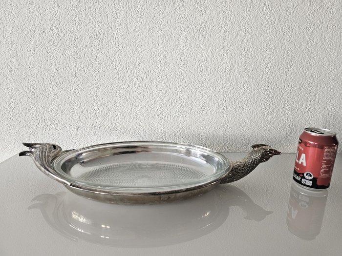 Fraaie Serveerschaal met Glazen Inzet - Assiette de service, Antiek en Kunst, Curiosa en Brocante