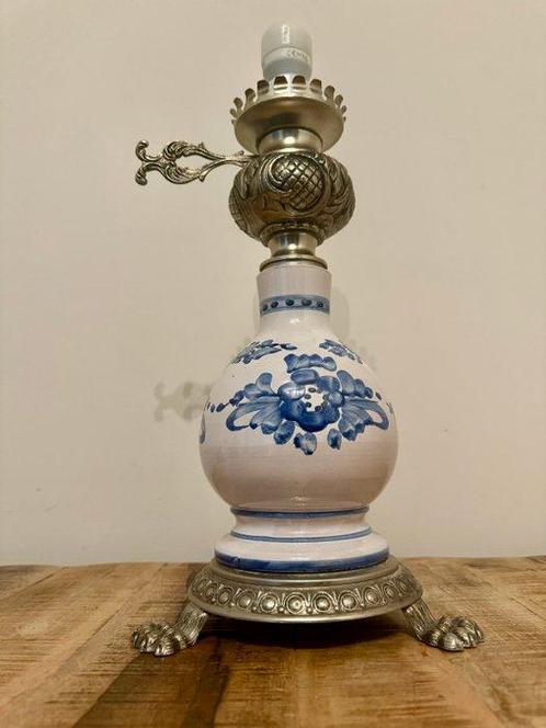 Tafellamp - Porselein, Verzilverd - Lampe style Delft, Antiek en Kunst, Curiosa en Brocante