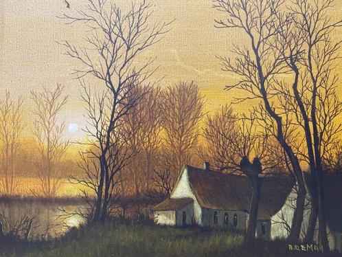 André De Man (1925-2002) - Landschap met ondergaande zon, Antiquités & Art, Art | Peinture | Classique