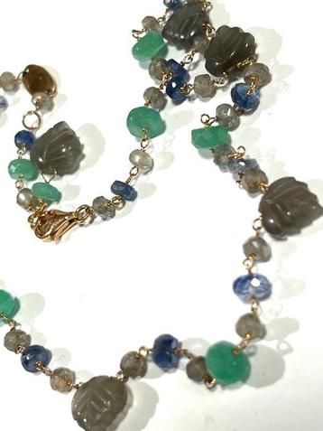 Collier - 18 carats Or jaune Tourmaline - Saphir - Émeraudes