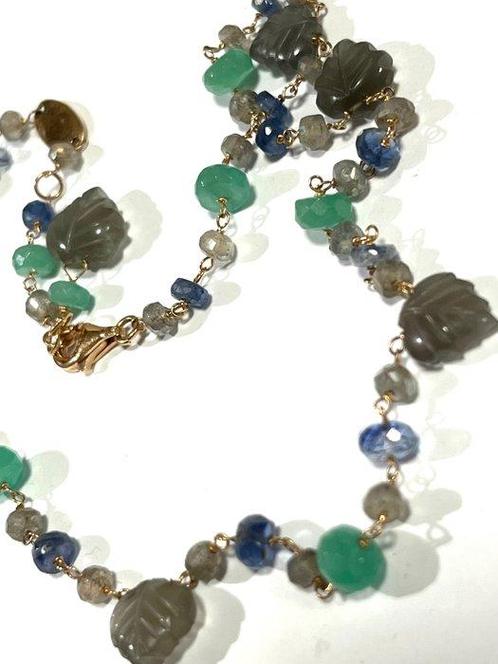 Collier - 18 carats Or jaune Tourmaline - Saphir - Émeraudes, Handtassen en Accessoires, Kettingen