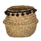Mand Zeegras met zwarte pompoms 16*14cm / st Mand Zeegras, Nieuw