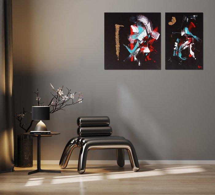Omar Agrebi - • I Guerrieri • (Dittico XL- Unique work), Antiek en Kunst, Kunst | Schilderijen | Modern