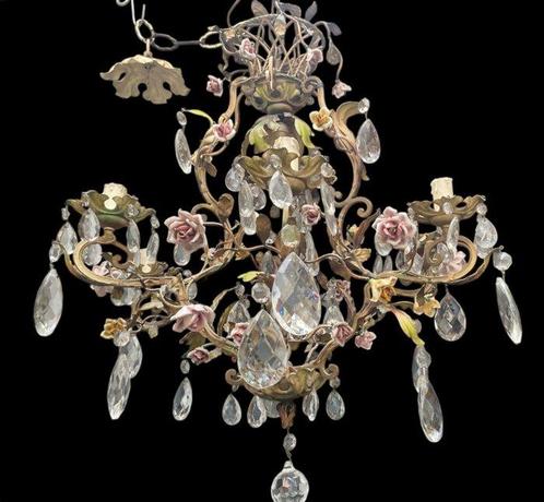 Lustre - vintage en cristal céramique majolique 7 lumières, Antiek en Kunst, Curiosa en Brocante