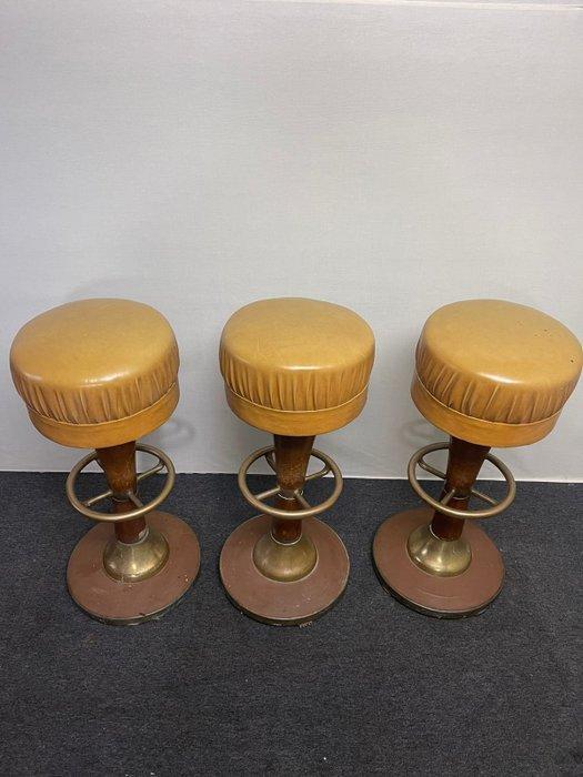 Kruk - Koper, Leder, Staal - Drie brutalist barkrukken, Antiquités & Art, Art | Objets design