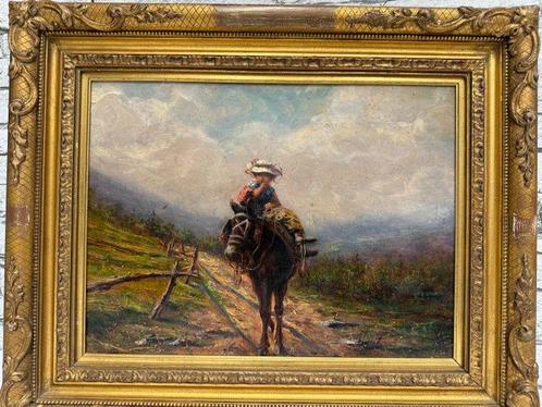 Alessandro Balduino (1848-1891) - Ragazza sullasinello, Antiek en Kunst, Kunst | Schilderijen | Klassiek