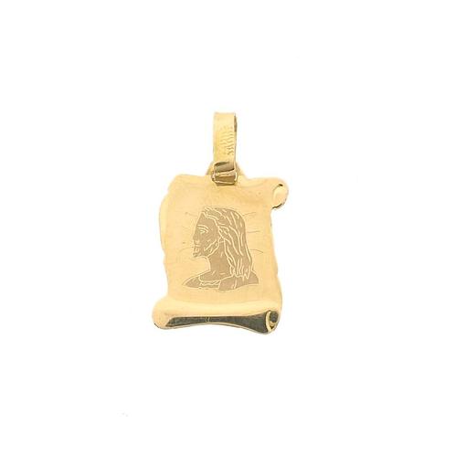 18 Krt. Gouden hanger van het gezicht van Jezus op perkament, Handtassen en Accessoires, Bedels, Gebruikt, Overige merken, Goud