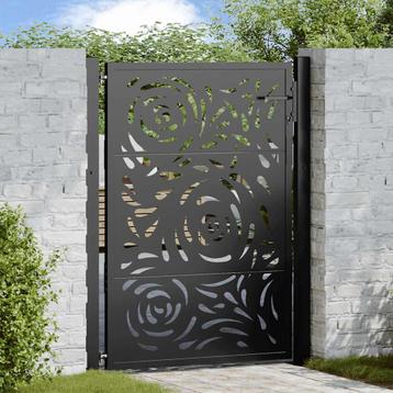 vidaXL Poort met vlamontwerp 105x130 cm staal zwart, Tuin en Terras, Tuinpoorten, Verzenden, Nieuw