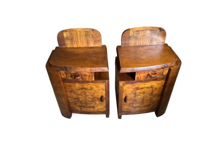 Nachtkastje (2) - Hout, Wortelnotenhout - Paar Art Dèco, Antiquités & Art, Art | Objets design