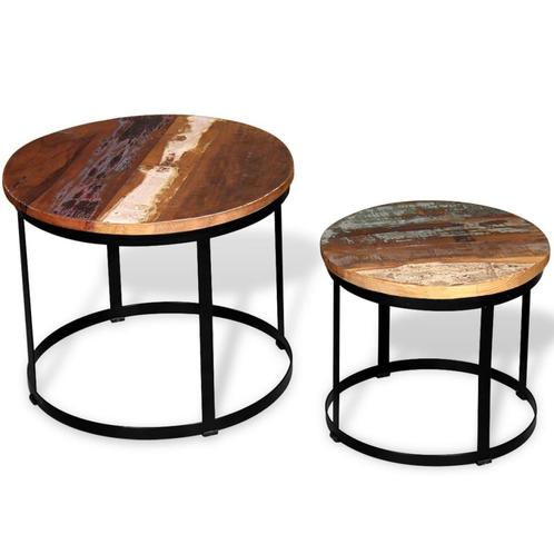 vidaXL Table basse 2 pcs Bois récupéré massif Rond 40 cm, Maison & Meubles, Tables | Tables de salon, Neuf, Envoi