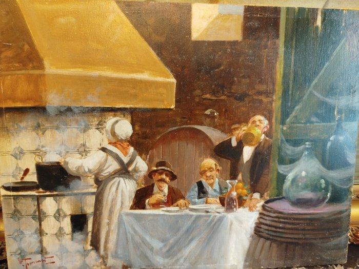 Francesco Tammaro (1939) - Scena dinterno - Vita Contadina, Antiek en Kunst, Kunst | Schilderijen | Klassiek