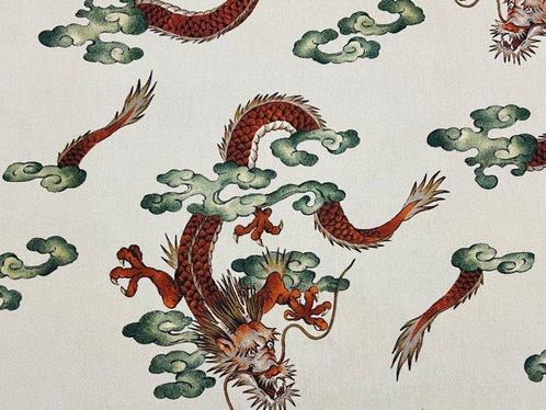 Dragon Céleste : Tissu dameublement en coton au motif, Antiek en Kunst, Antiek | Tapijten, Tafelkleden en Textiel