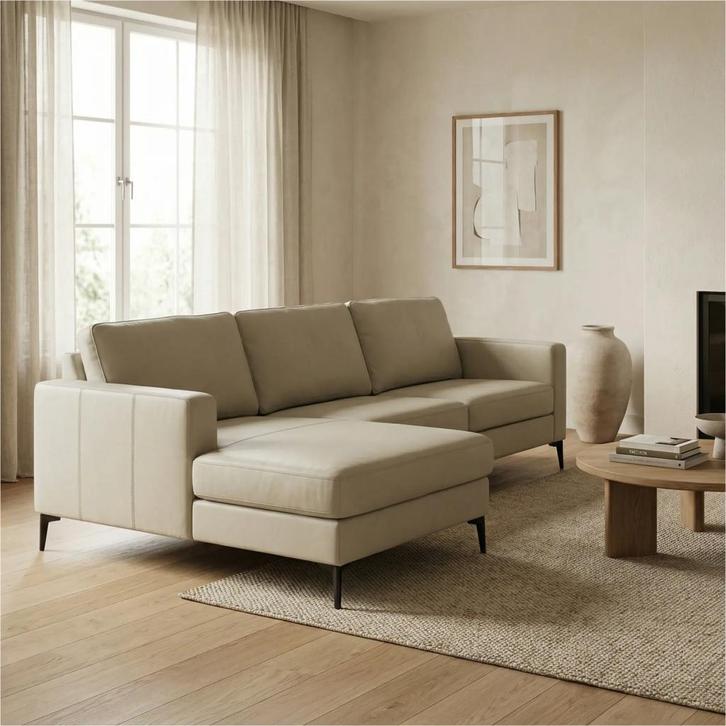 Leren hoekbank Match - 2.5 zits + longchair, Maison & Meubles, Canapés | Salons, Enlèvement ou Envoi